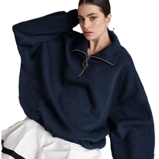 Damen Sweatshirt mit Zip-Kragen und lässigem Schnitt Heidi-Mode