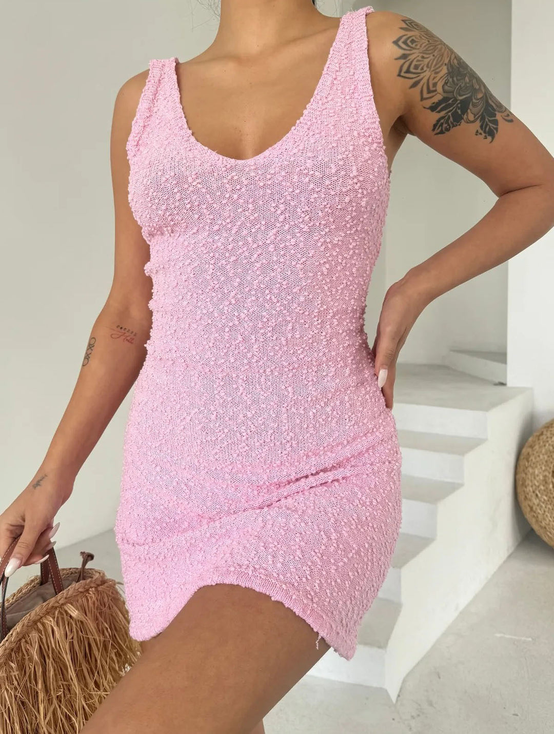 Damen Sommerliches Minikleid mit strukturiertem Gewebe Heidi-Mode