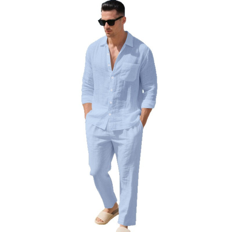 Herren leichtes Leinen-Outfit mit stilvollem Hemd und eleganter Hose Heidi-Mode