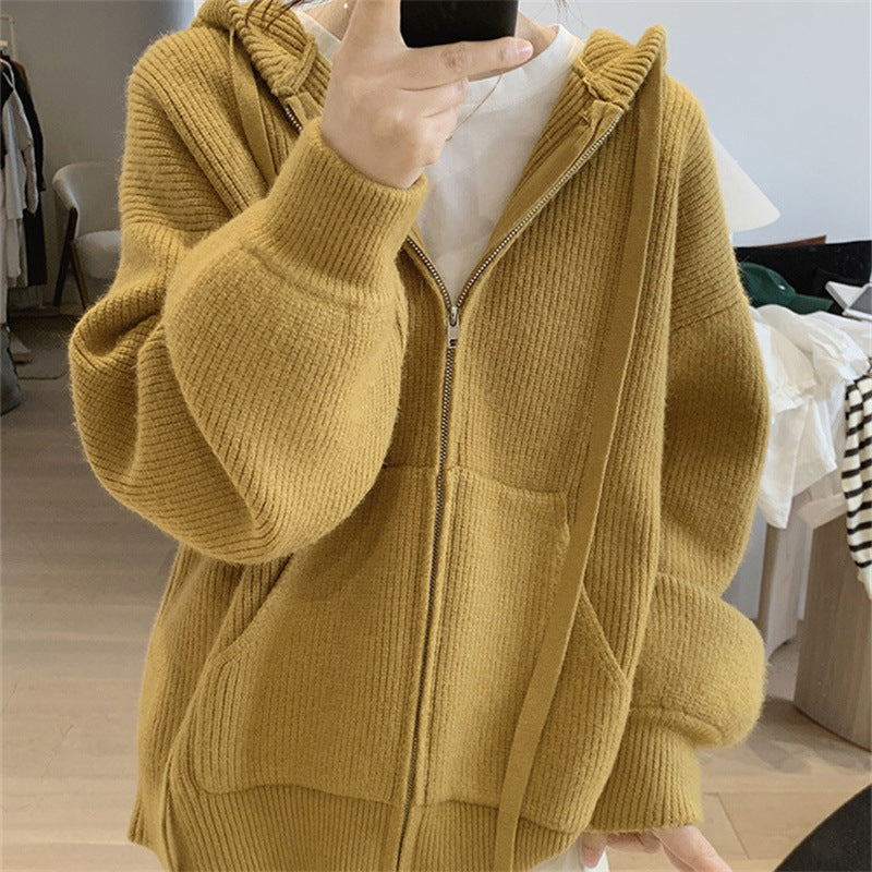 Damen Kapuzenjacke mit trendigem Rippstrickdesign und praktischen Taschen Heidi-Mode