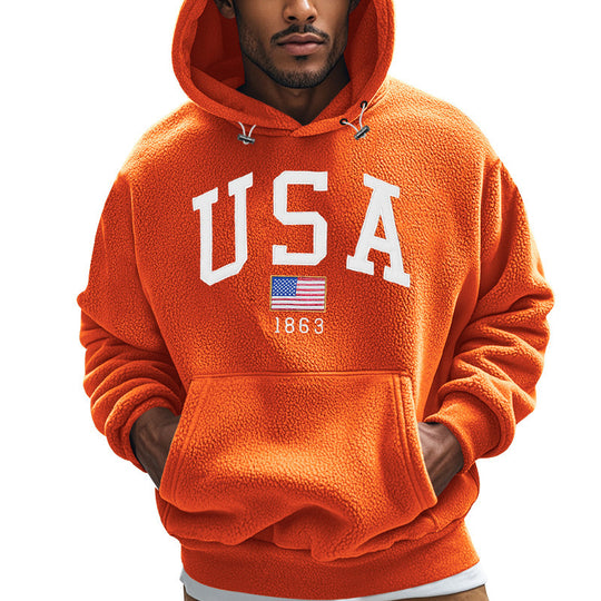 Herren Kuscheliger Fleece Hoodie mit USA-Print Heidi-Mode