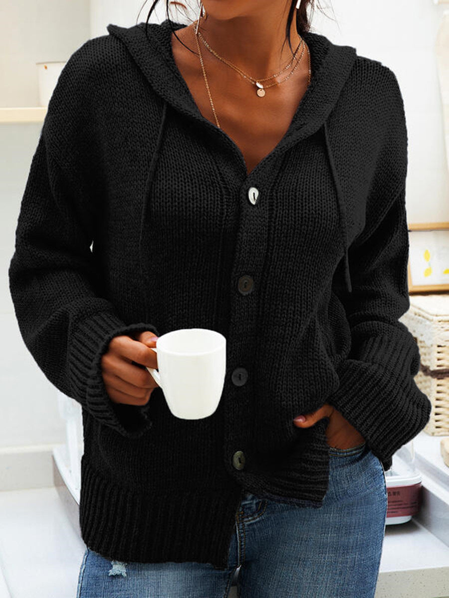 Damen Strickjacke mit Kapuze und knöpfen im lässigen Stil Heidi-Mode