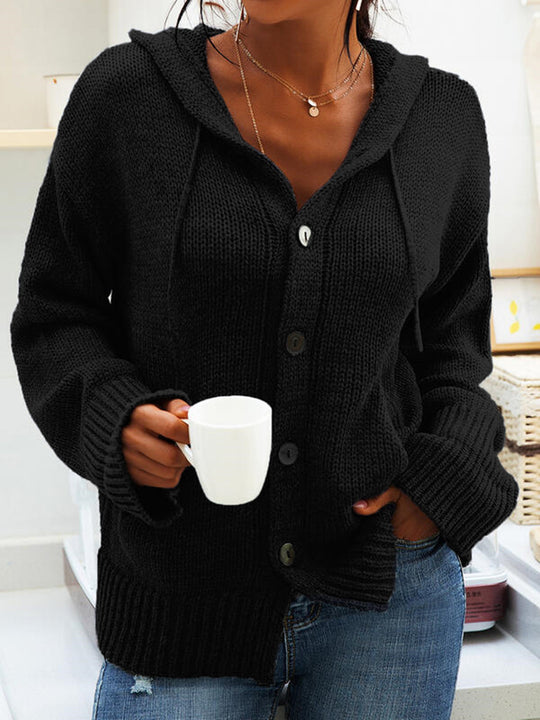 Damen Strickjacke mit Kapuze und knöpfen im lässigen Stil Heidi-Mode