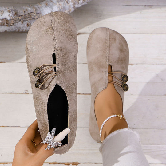 Damen Mokassins mit modischem Schlupfdesign und dekorativen Knopfdetails Heidi-Mode