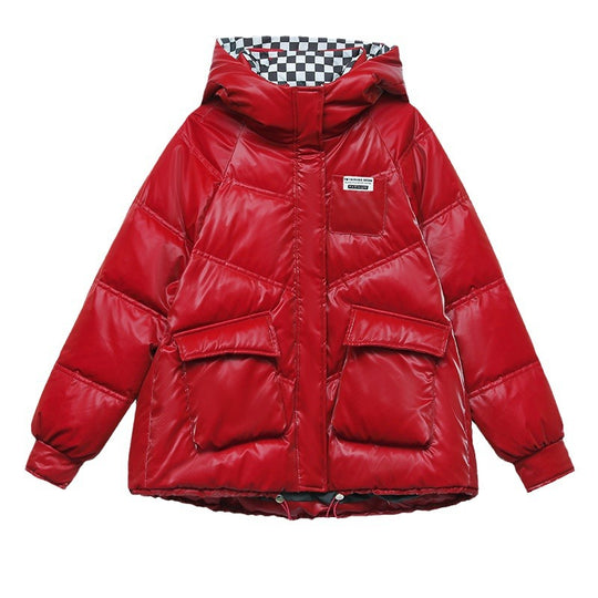 Damen modische kurze Pufferjacke mit Kapuze und praktischen Taschen Heidi-Mode