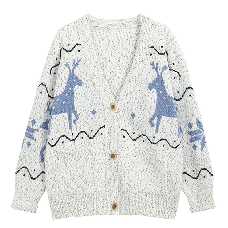 Damen Gemütlicher Cardigan mit Rentier-Motiv und Taschen Heidi-Mode