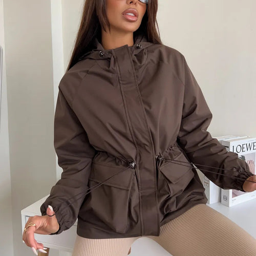 Damen leichte Windbreaker-Jacke mit verstellbarem Bund und praktischen Taschen Heidi-Mode