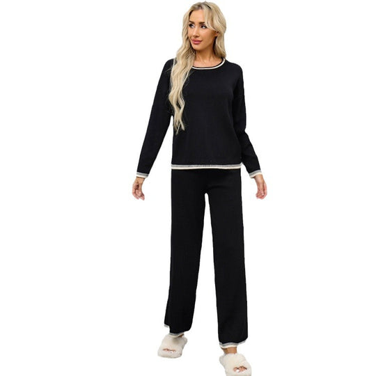 Damen gemütliches Strick-Loungewear-Set mit kontrastierenden Abschlüssen Heidi-Mode