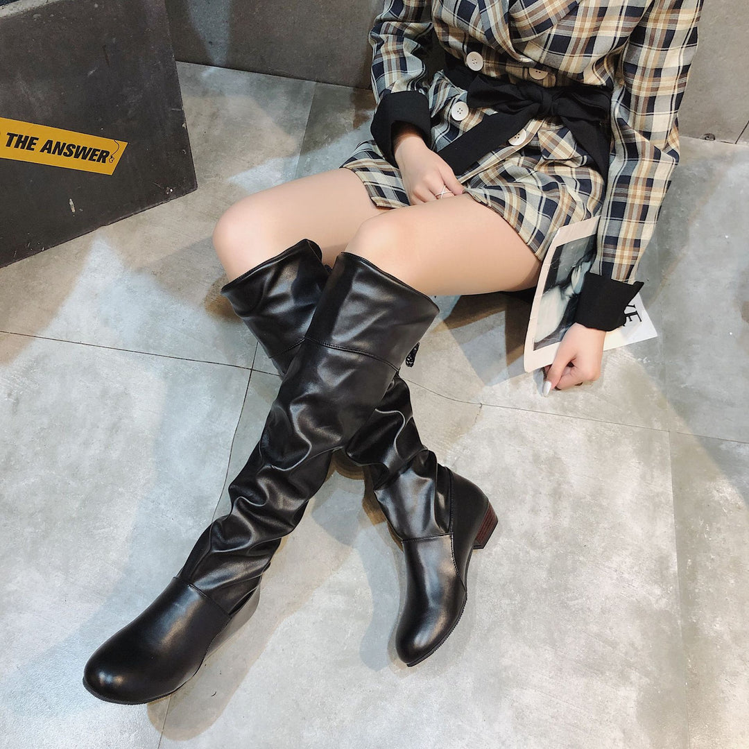 Damen Overkneestiefel mit modischem Rüschendesign und dekorativer Schleife Heidi-Mode
