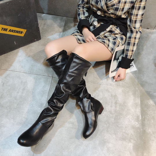 Damen Overkneestiefel mit modischem Rüschendesign und dekorativer Schleife Heidi-Mode
