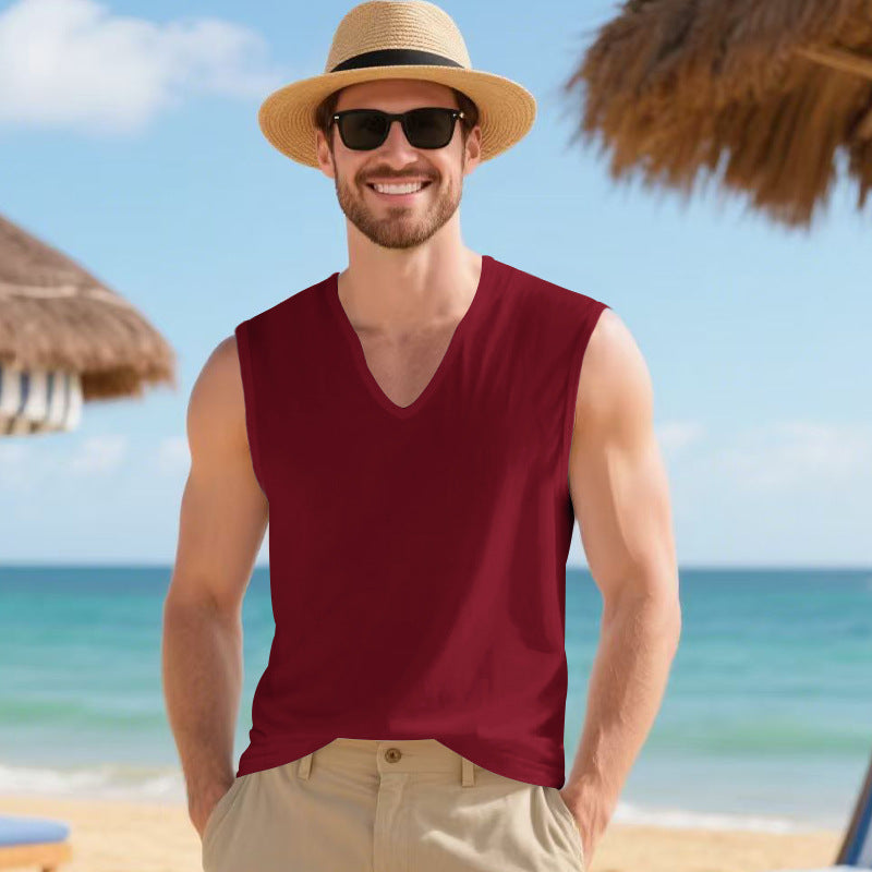 Herren ärmelloses V-Ausschnitt-Tanktop aus atmungsaktivem Stretchmaterial Heidi-Mode
