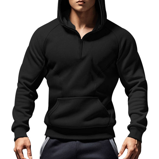 Herren Kapuzensweater mit kurzem Reißverschluss und praktischer Kängurutasche Heidi-Mode