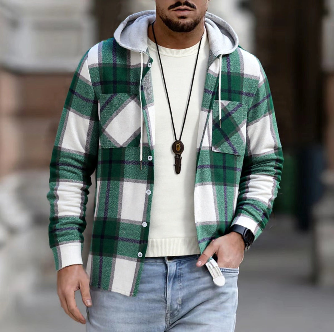 Herren Freizeitjacke mit Kapuze und Karomuster Heidi-Mode