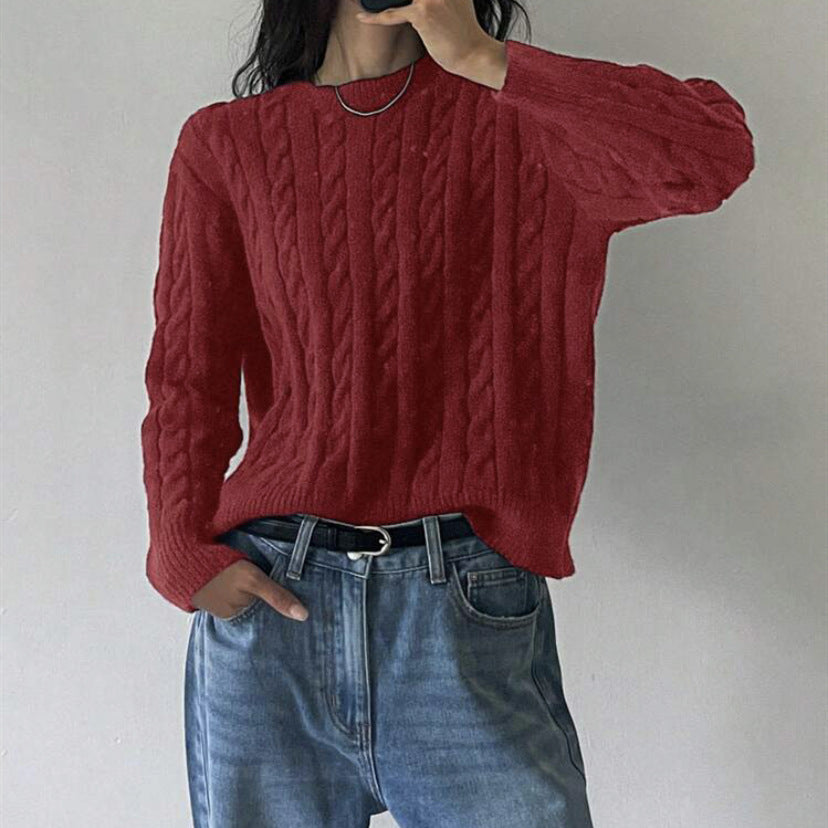 Damen Grobstrickpullover mit Zopfmuster und weiten Ärmeln Heidi-Mode