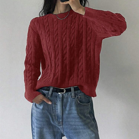 Damen Grobstrickpullover mit Zopfmuster und weiten Ärmeln Heidi-Mode