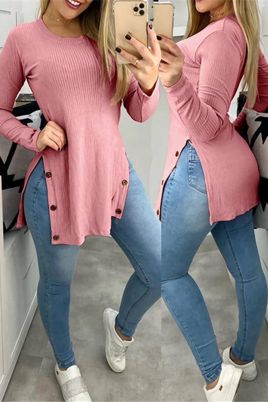 Heidi-Mode | Knopf Spalte Asymmetrisches Tunika Top