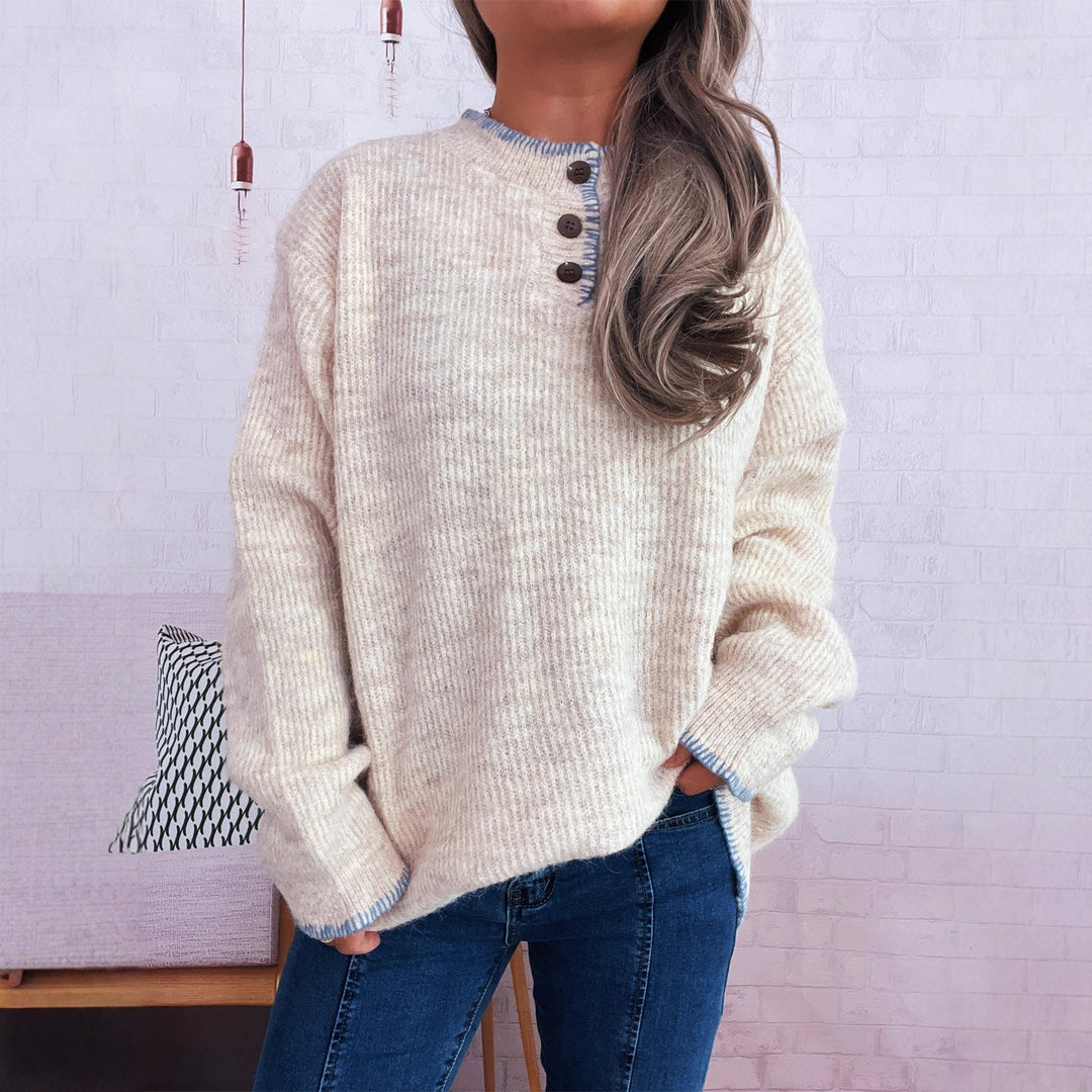 Damen Oversize Strickpullover mit Knopfleiste Heidi-Mode