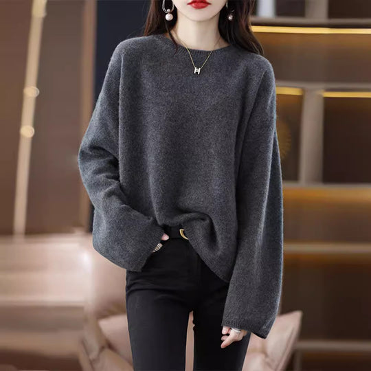 Damen weicher Strickpullover mit weitem Schnitt und legerem V-Ausschnitt Heidi-Mode