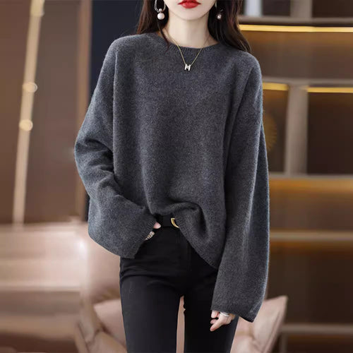 Damen weicher Strickpullover mit weitem Schnitt und legerem V-Ausschnitt Heidi-Mode