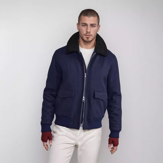 Herren kuschelweiche Winterjacke mit Teddykragen und aufgesetzten Taschen Heidi-Mode