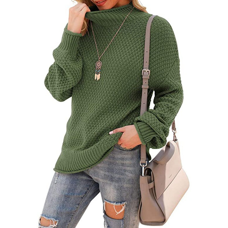 Damen Grobstrickpullover mit hohem Kragen und bequemen Ärmeln Heidi-Mode