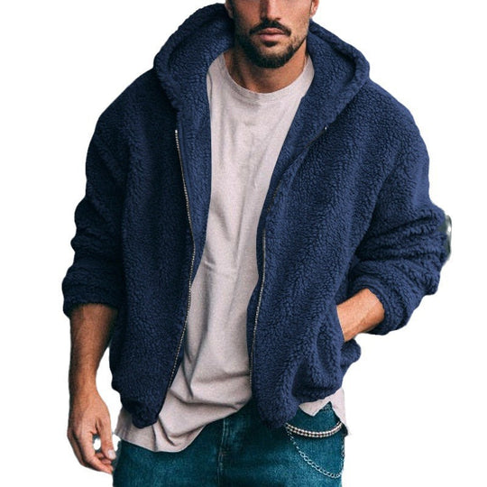 Herren kuschelige Fleecejacke mit großzügiger Kapuze und Reißverschluss Heidi-Mode