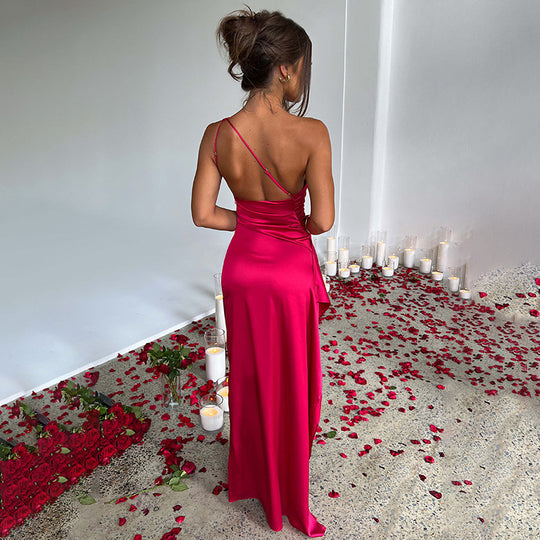 Damen Elegantes Ein-Schulter Maxikleid mit hohem Schlitz und figurformendem Design Heidi-Mode