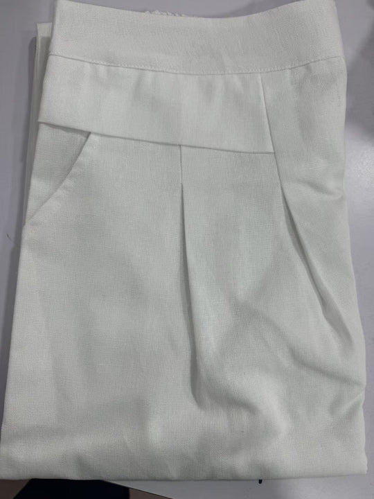 Damen Weit geschnittene Leinenhose mit hohem Bund und eleganten Falten Heidi-Mode