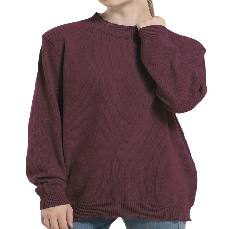 Damen lässiger Pullover mit strukturiertem Rundhalsausschnitt und überschnittenen Schultern Heidi-Mode