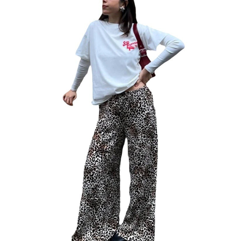Damen Weite Leoprint-Hose aus fließendem Material Heidi-Mode