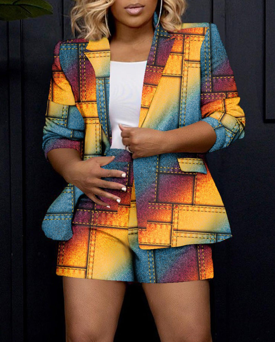 Damen Blazer mit modernen Grafiken und passender Shorts Heidi-Mode