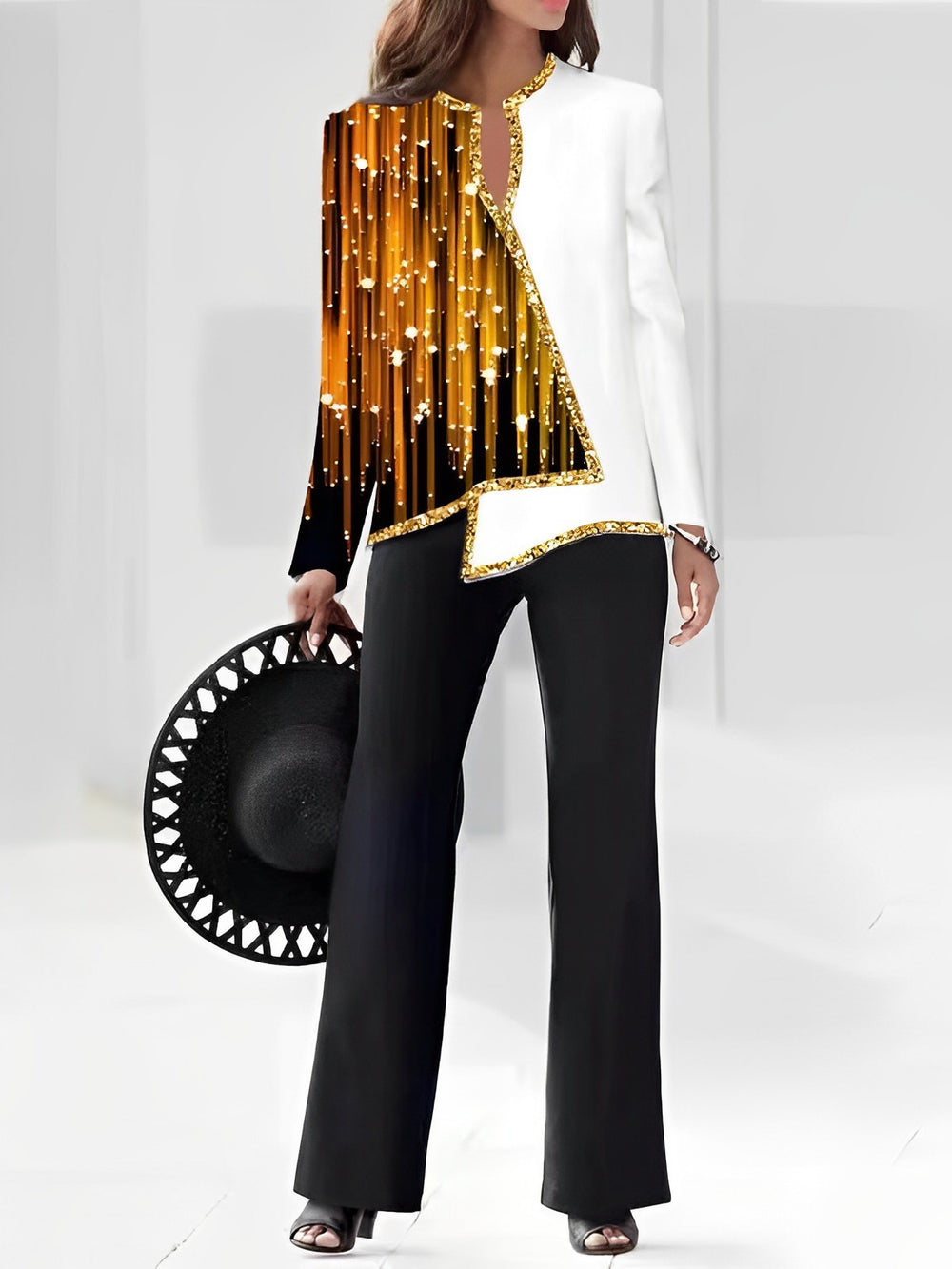 Damen Elegante Statement-Jacke mit asymmetrischem Schnitt und funkelnden Details Heidi-Mode
