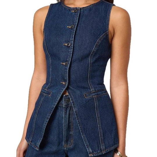 Damen Jeansweste mit tailliertem Schnitt und praktischen Taschen Heidi-Mode
