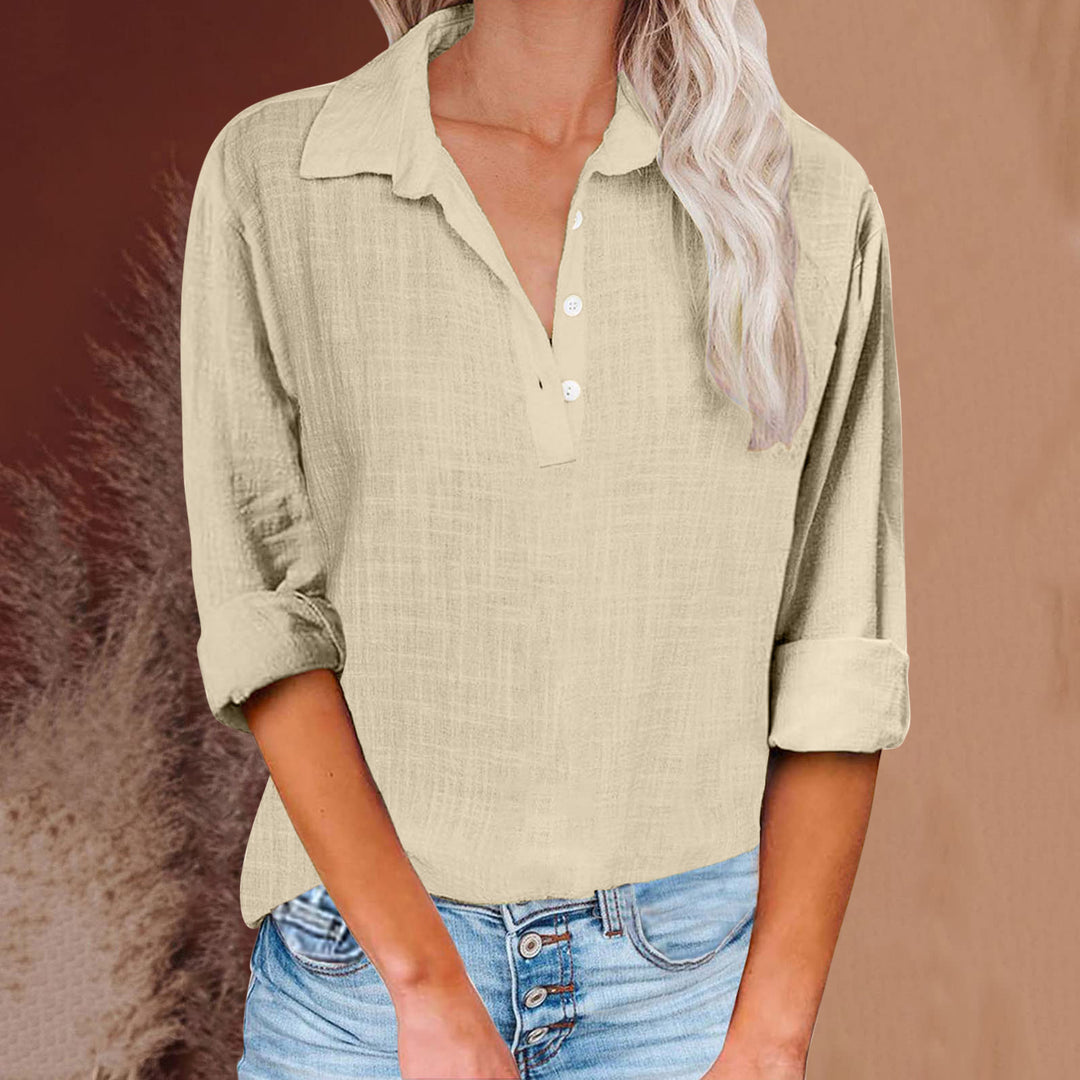 Damen lässige Hemdbluse mit Knopfleiste und umschlagbaren Ärmeln Heidi-Mode