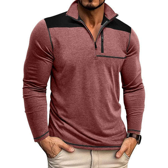 Herren Langarm-Polohemd mit hohem Kragen und Reißverschluss Heidi-Mode