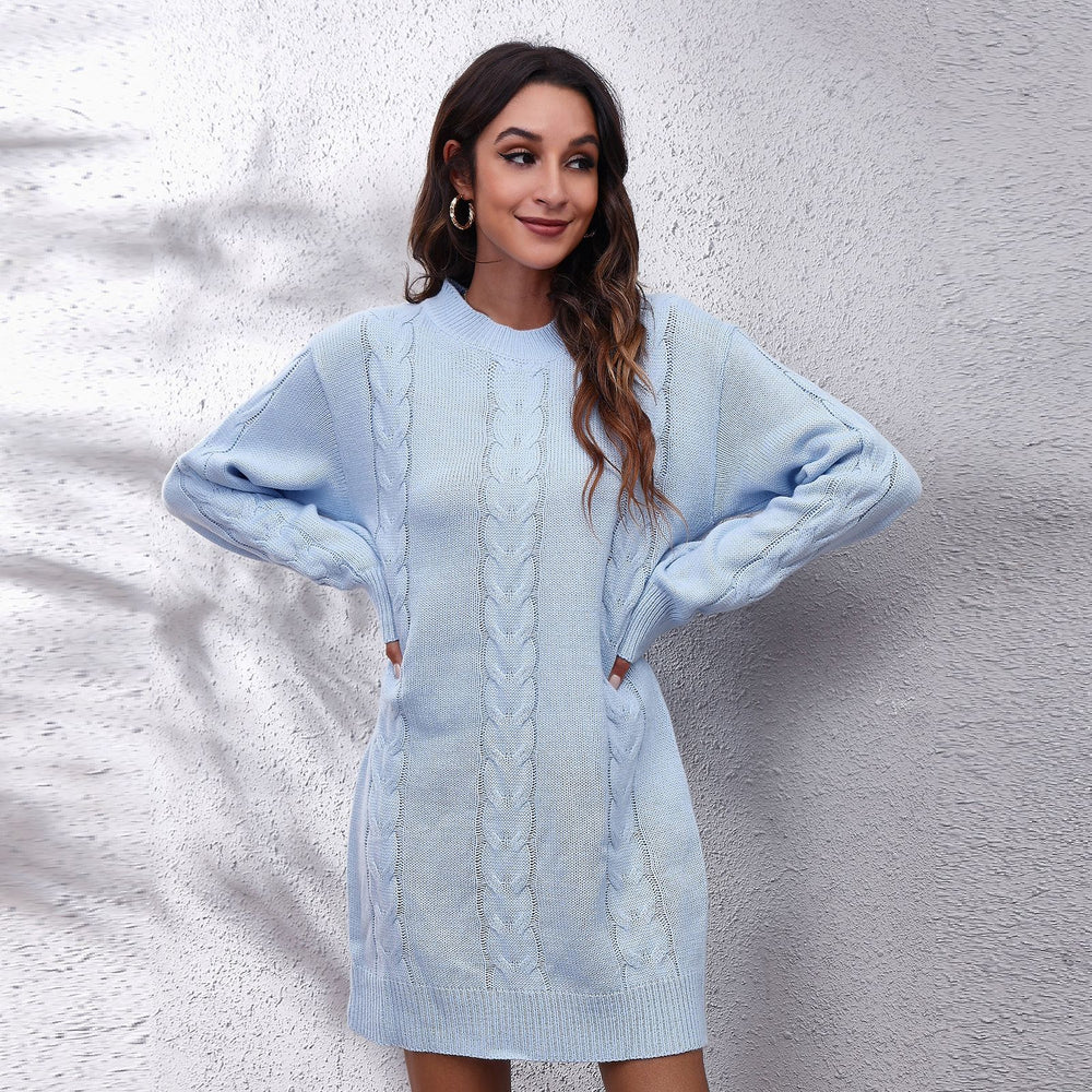 Damen Strickkleid mit modernen Zopfmuster und lässigem Schnitt Heidi-Mode