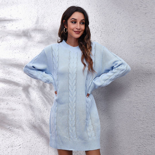 Damen Strickkleid mit modernen Zopfmuster und lässigem Schnitt Heidi-Mode