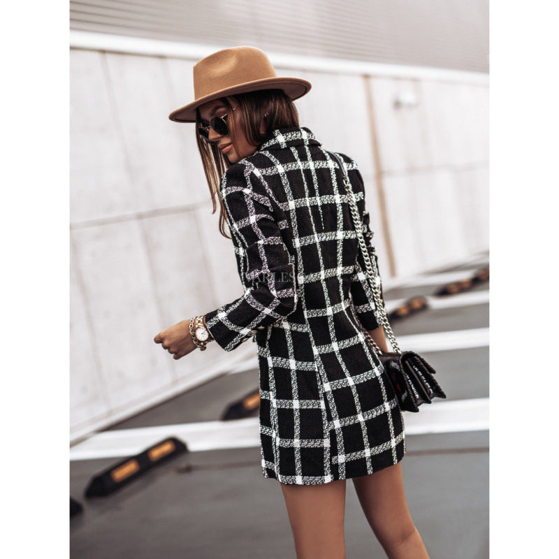 Damen Doppelreihige Karierte Blazerjacke Heidi-Mode