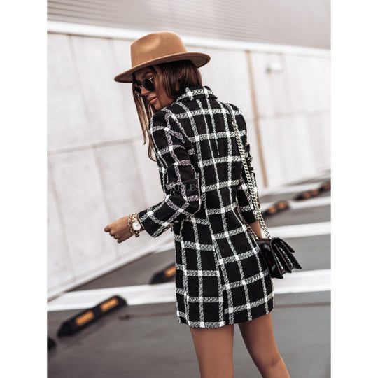 Damen Doppelreihige Karierte Blazerjacke Heidi-Mode