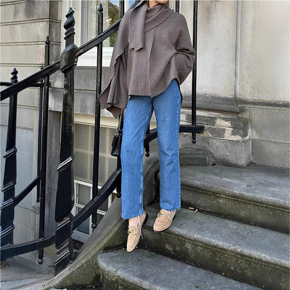 Damen Poncho aus hochwertiger Strickware mit asymmetrischem Design Heidi-Mode