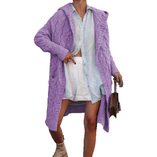 Damen Langstrickjacke mit modernem Zopfmuster und kuscheligem Innenfutter Heidi-Mode