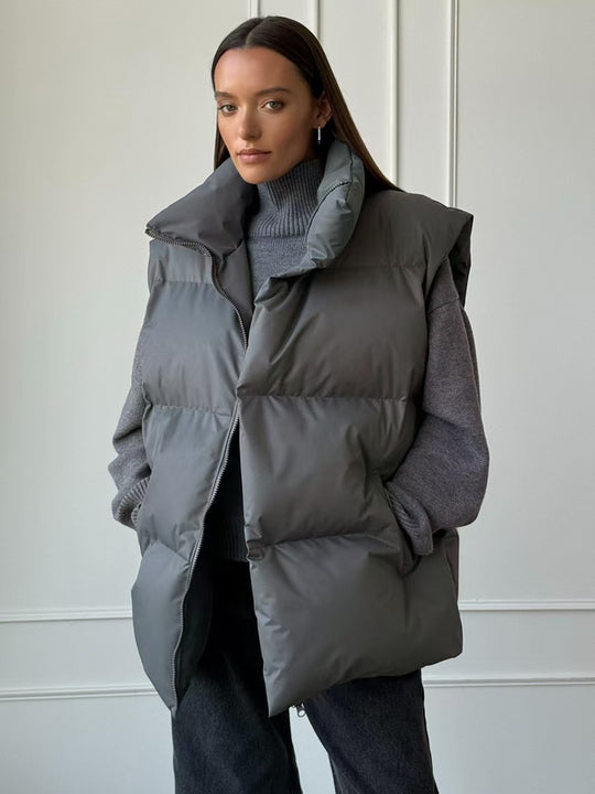 Damen Steppweste mit hohem Kragen und Taschen Heidi-Mode