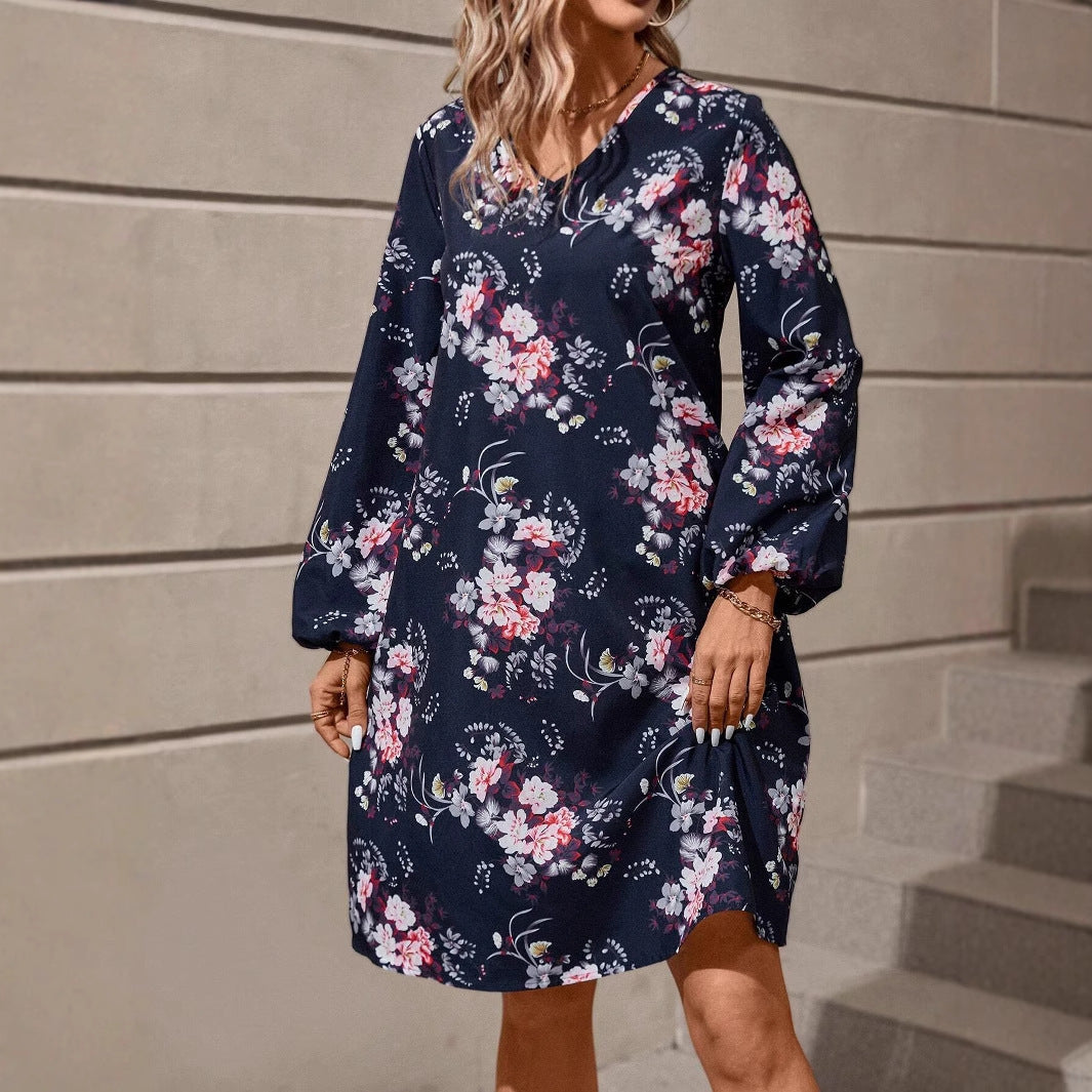 Damen Blusenkleid mit floralem Design und voluminösen Ärmeln Heidi-Mode