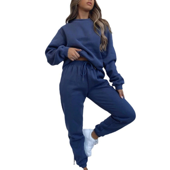 Damen bequemer und eleganter Freizeit-Loungewear-Anzug mit Kordelzug und hohen Bündchen Heidi-Mode