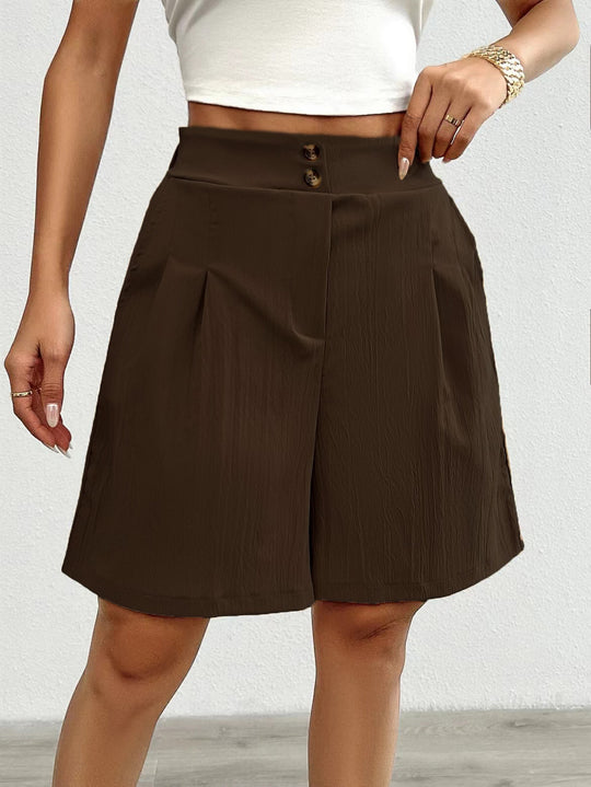 Damen Elegante Shorts mit Knopfverschluss und faltigem Design Heidi-Mode