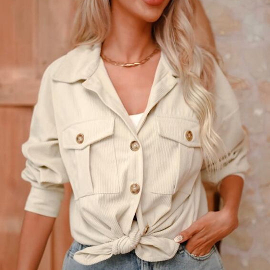 Damen Cordhemdjacke mit doppelter Brusttasche Heidi-Mode