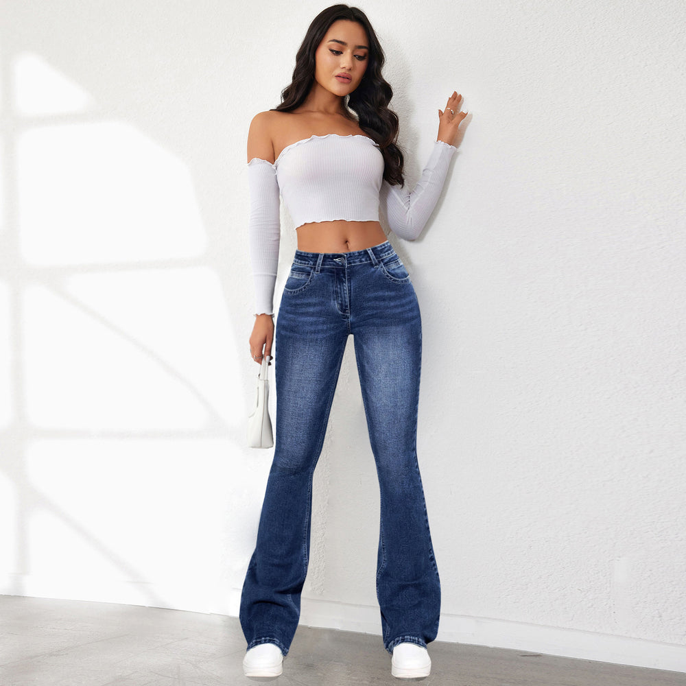 Damen Bootcut Jeans mit hohem Bund und modischen Waschungen Heidi-Mode