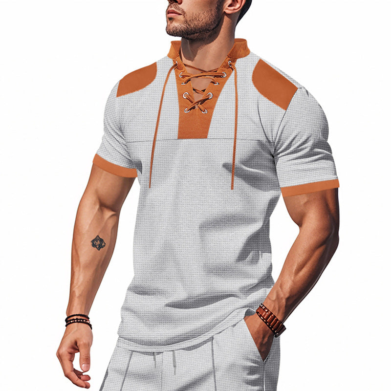 Herren Kurzarm-Hemd mit modernem Schnürdesign und komfortabler Passform Heidi-Mode