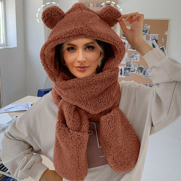 Damen Kuschelige Mütze mit Schal Heidi-Mode