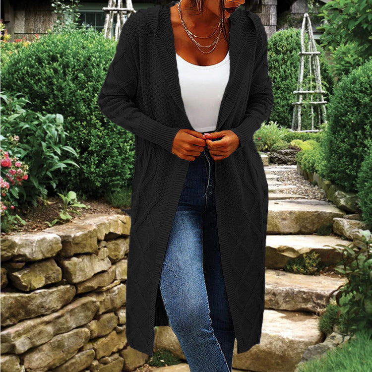 Damen Strick-Cardigan mit Kapuze und luxuriösem Zopfmuster Heidi-Mode